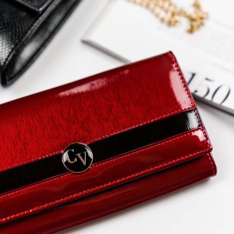 Лачено кожено портмоне с голямо отделение за пари - Cavaldi