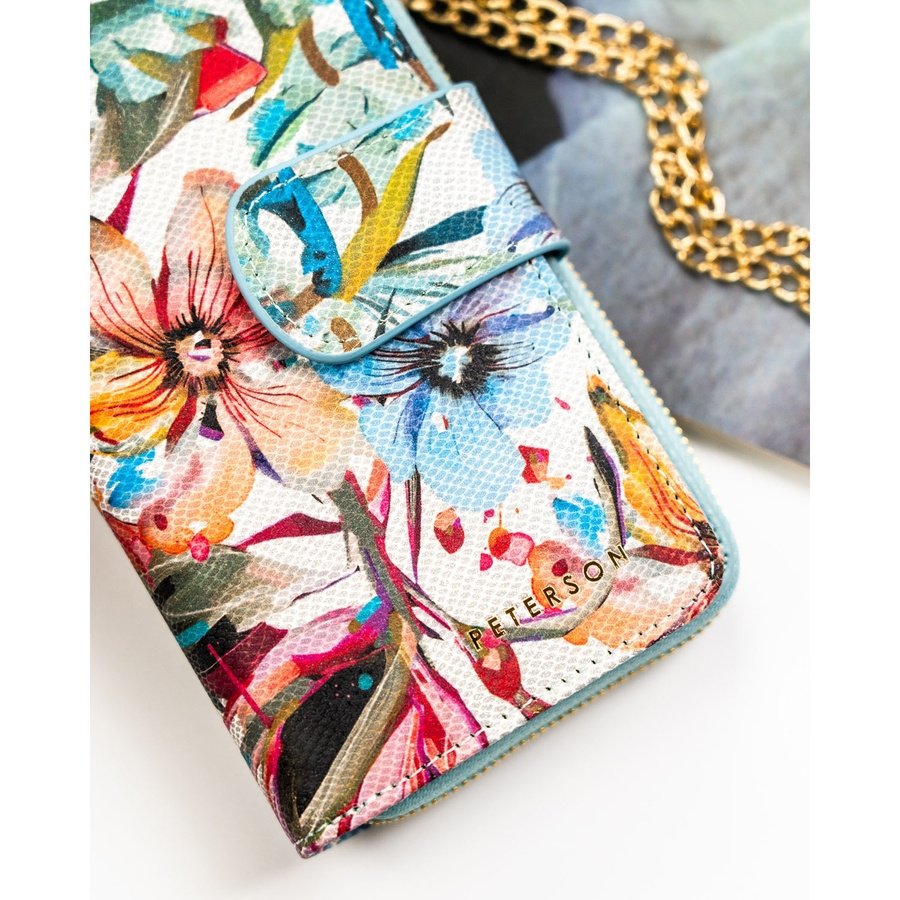 Голям дамски портфейл-моливник от естествена кожа с флорален мотив - Peterson