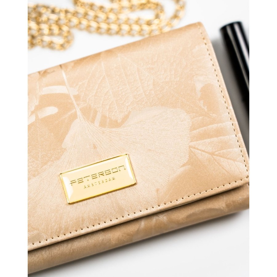 Голям дамски портфейл от естествена и еко кожа в бежово с външен джоб - Peterson