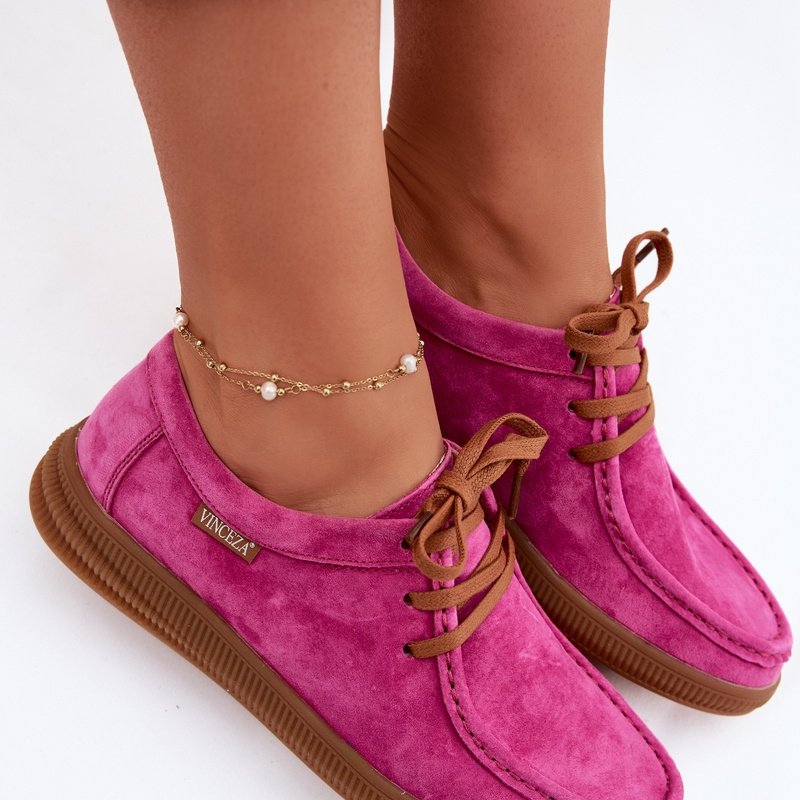 Ниски обувки Vinceza от естествен велур в цвят фуксия