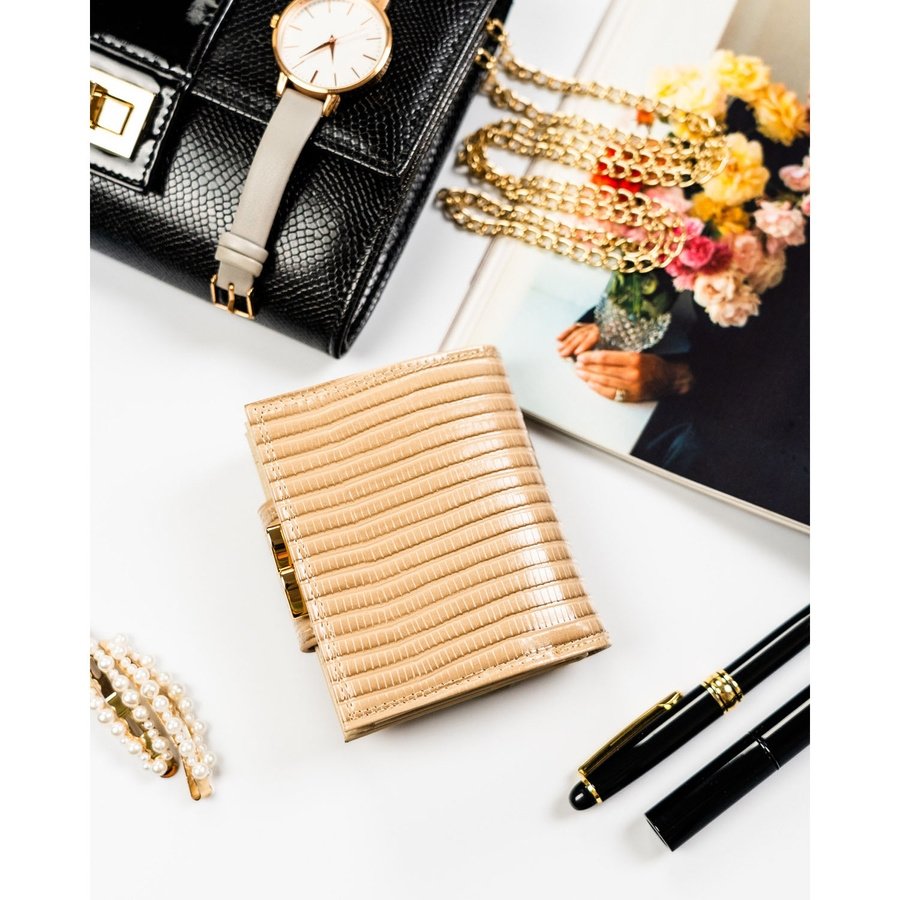 Компактно бежово портмоне от естествена кожа + PU - Peterson