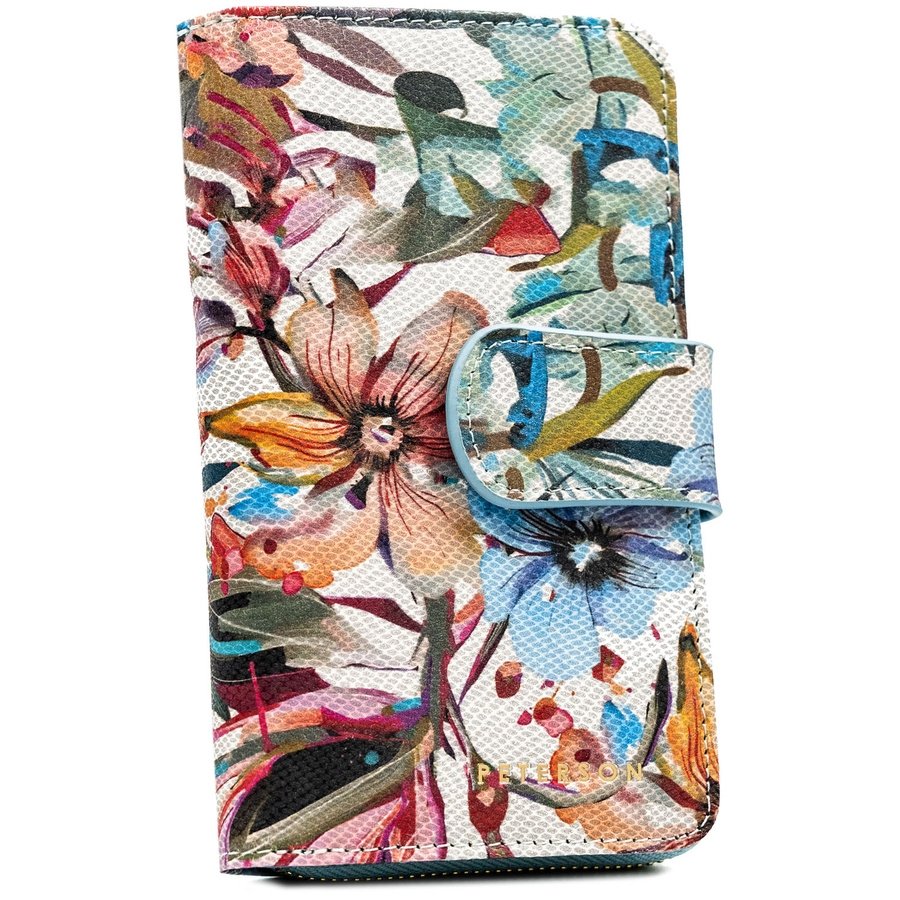 Голям дамски портфейл-моливник от естествена кожа с флорален мотив - Peterson