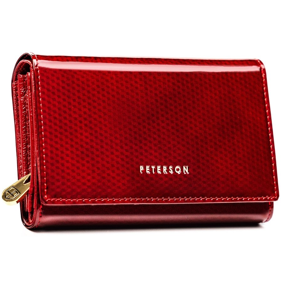 Червен дамски портфейл от лачена кожа с външен джоб - Peterson
