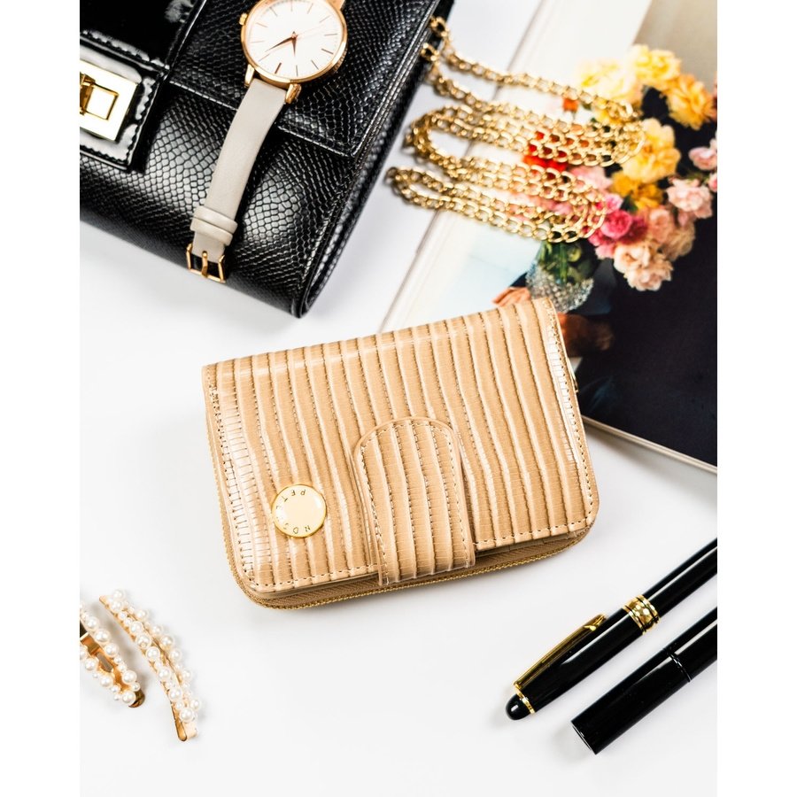 Портфейл с декоративна бежова плитка, изработен от естествена и еко кожа - Peterson