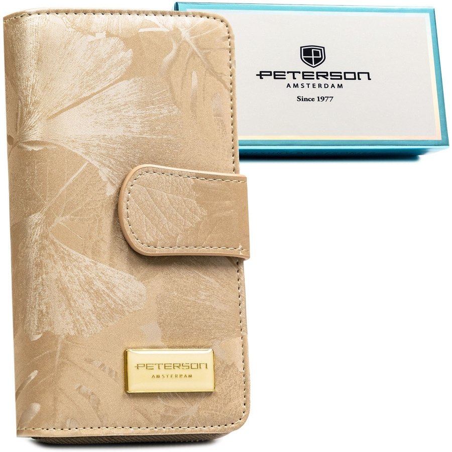 Бежов вертикален портфейл, изработен от естествена и еко кожа - Peterson