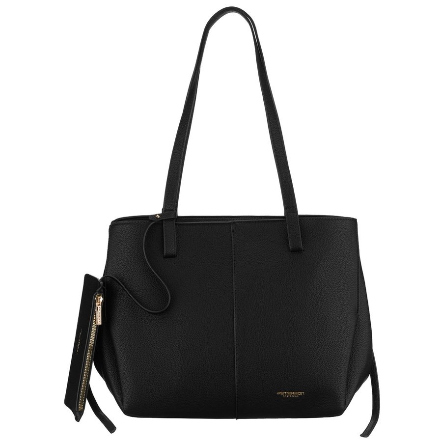 Черна дамска чанта за пазаруване, изработена от еко кожа с включен практичен калъф - Peterson