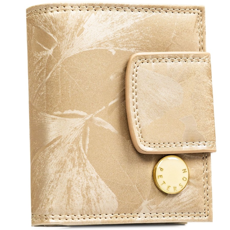 Малък, бежов дамски портфейл с катарама и тик-так закопчаване, покрит с флорален мотив - Peterson