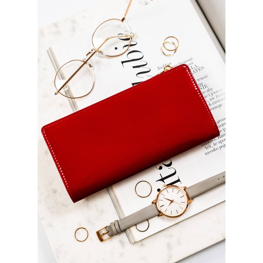 Лачена кожа, голям дамски портфейл в червено с RFID система - Peterson