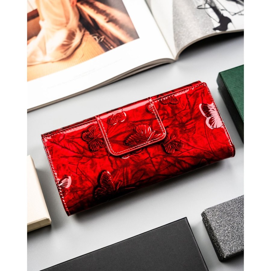 Елегантен дамски портфейл от естествена червена кожа - Peterson