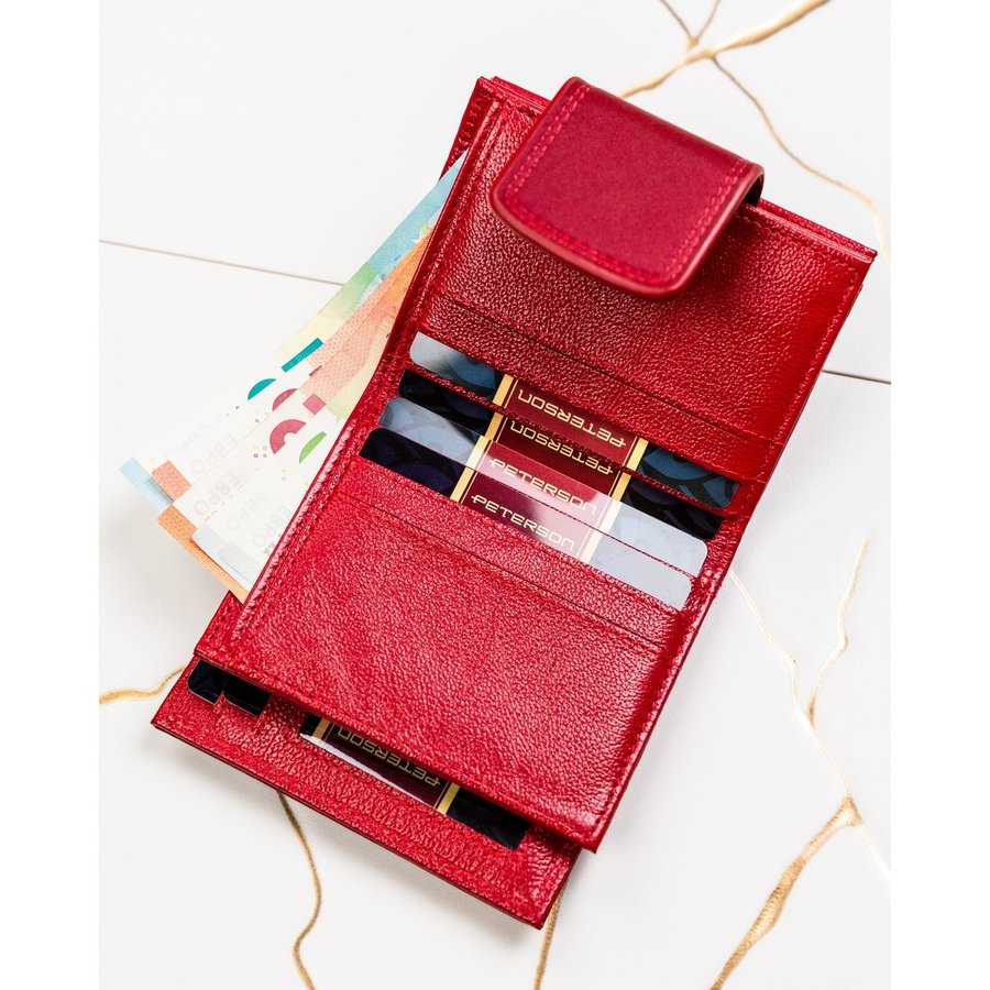 Червен дамски портфейл, изработен от естествена и еко кожа с RFID система - Peterson