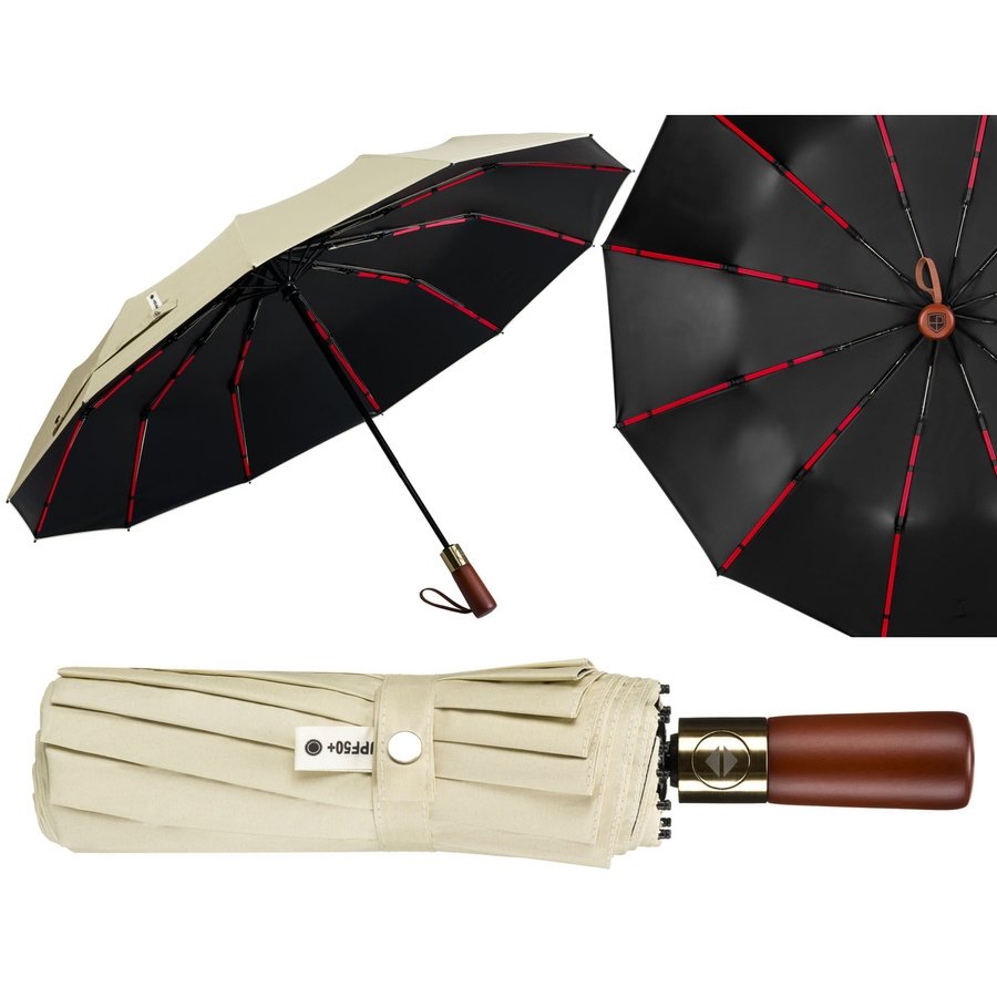 Сгъваем чадър цвят екрю в елегантен калъф - Peterson