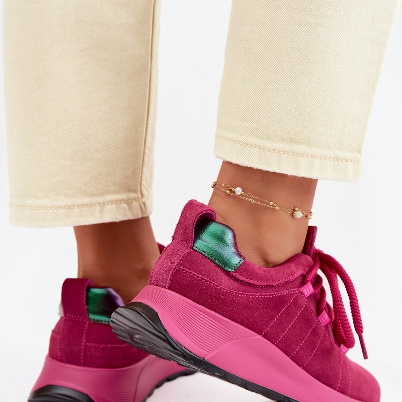 Дамски кецове от естествен велур в цвят фуксия