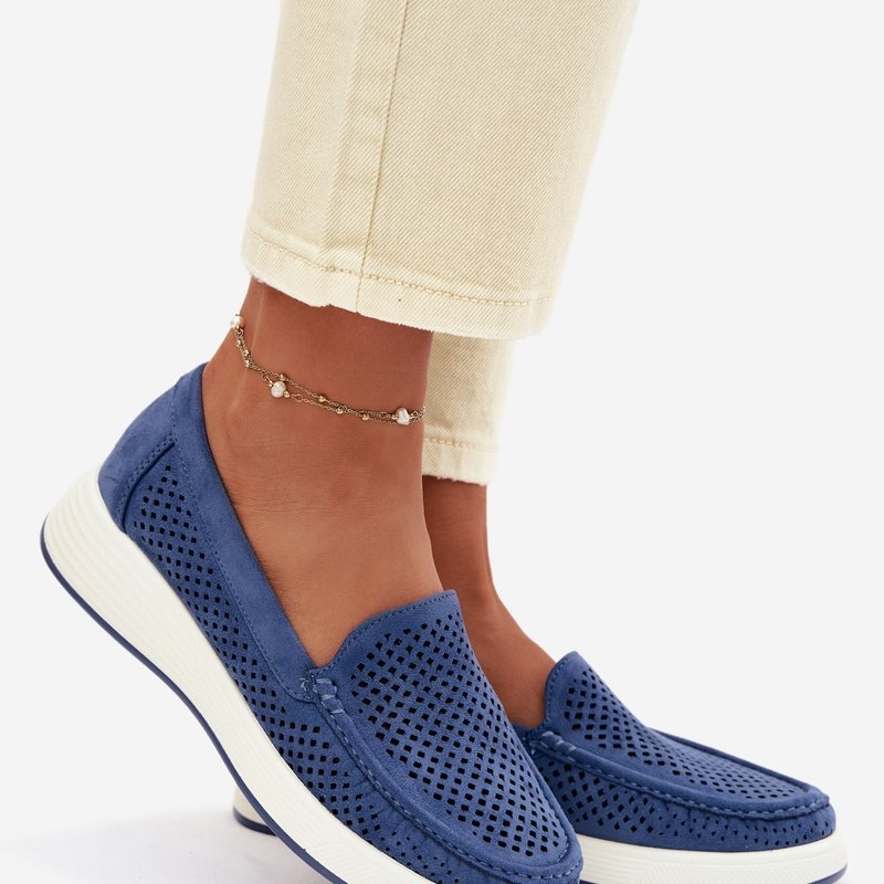 Дамски мокасини Sergio Leone с ажурна облицовка, сини