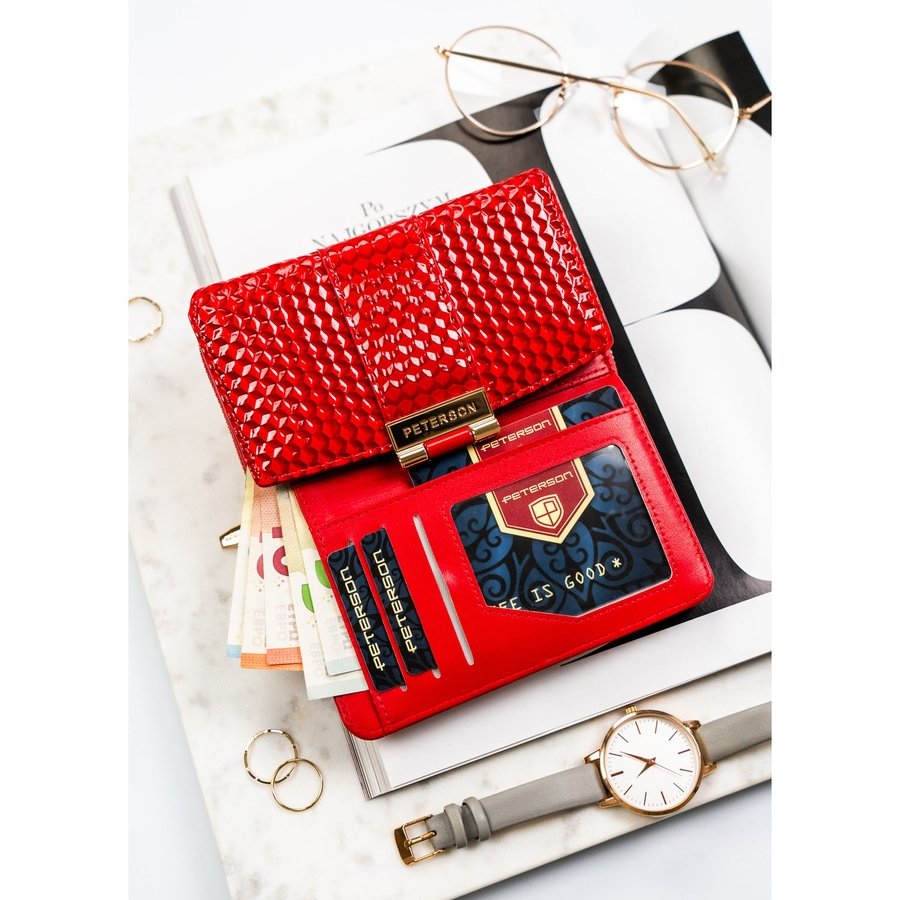 Червен дамски портфейл от лачена еко кожа - Peterson