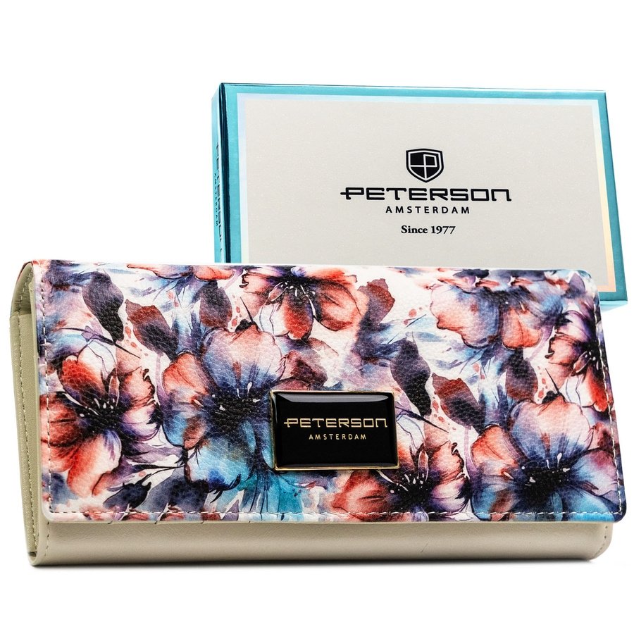 Дамски портфейл с флорален десен, изработен от естествена и еко кожа - Peterson