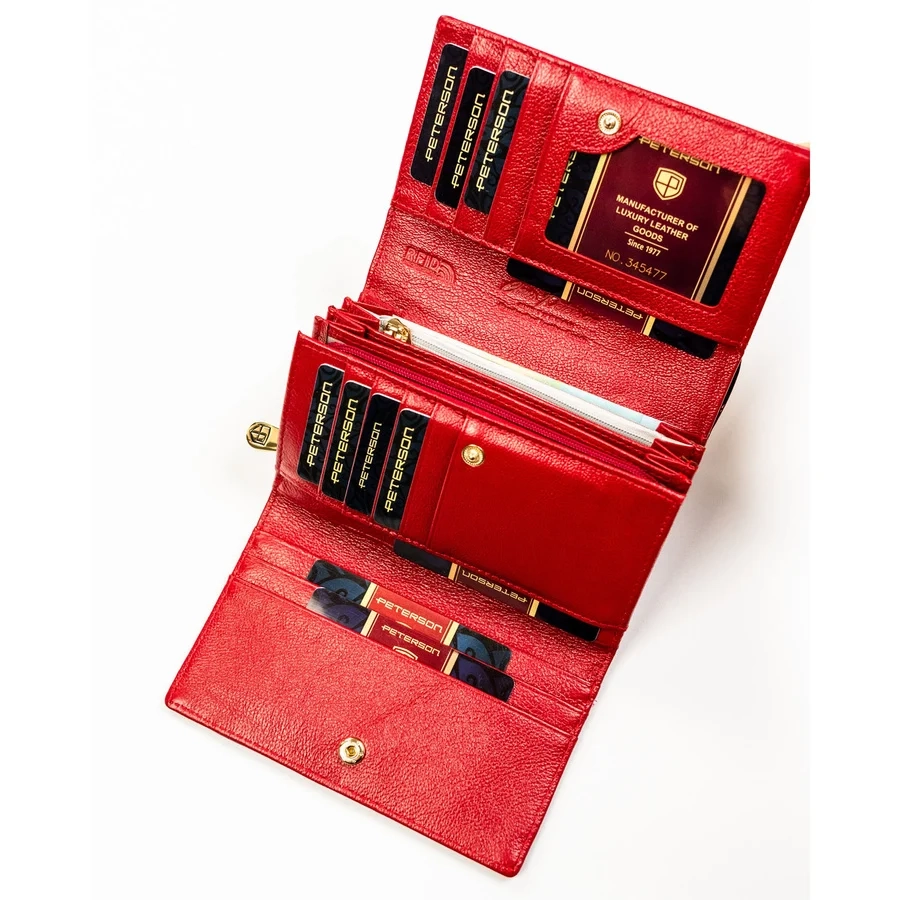 Червен дамски портфейл от лачена кожа с копче - Peterson