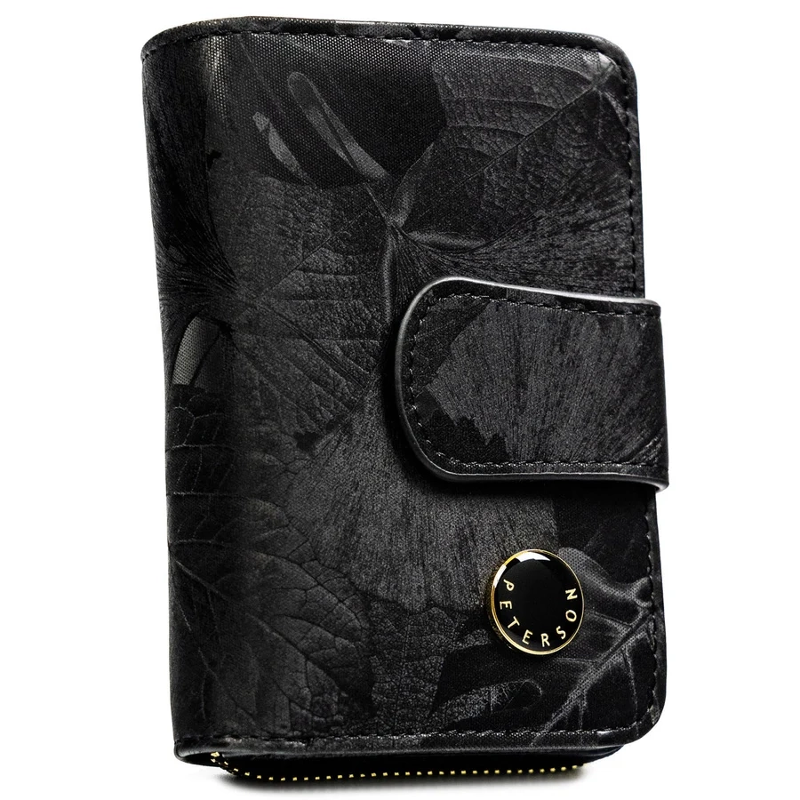 Вертикален портфейл от естествена и еко кожа в черно - Peterson