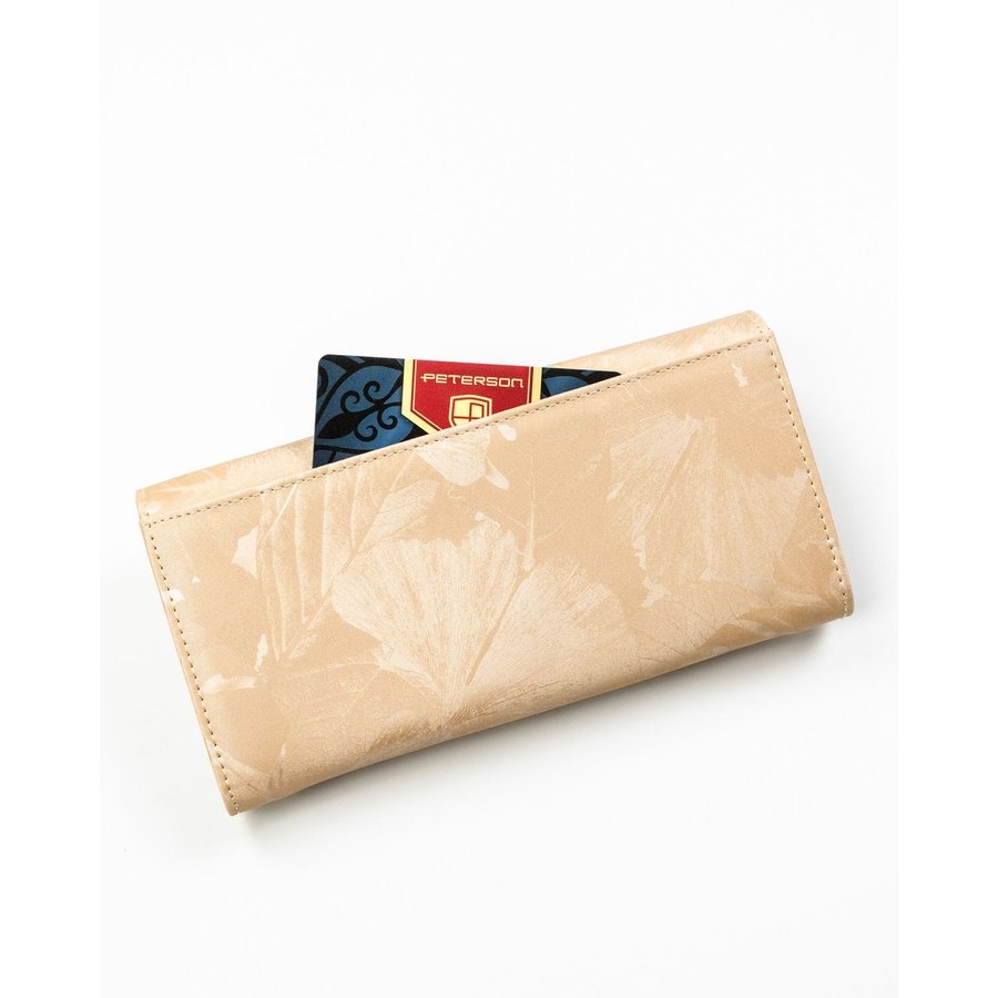 Бежов дамски портфейл, изработен от естествена и еко кожа с растителен мотив - Peterson