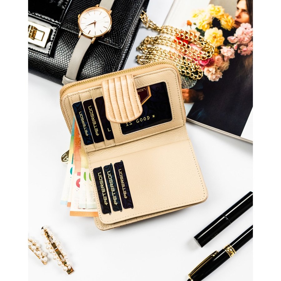 Портфейл с декоративна бежова плитка, изработен от естествена и еко кожа - Peterson