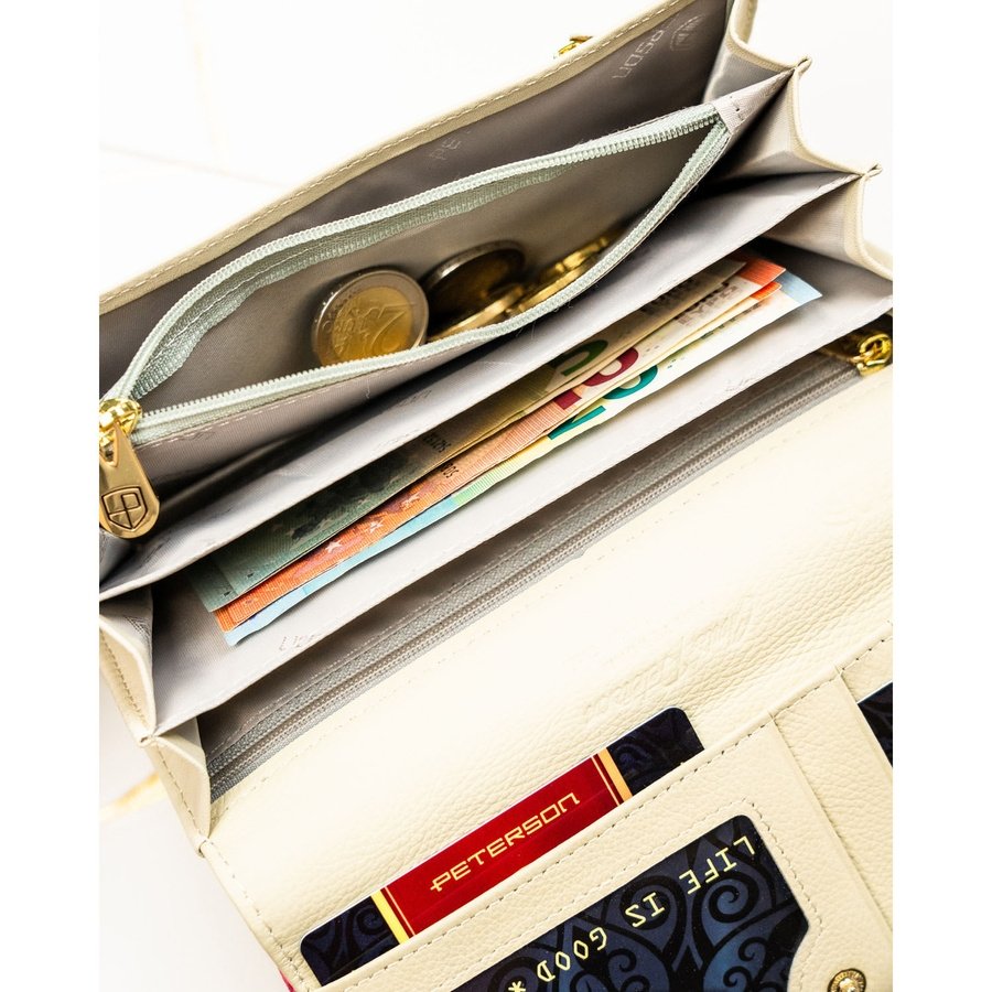 Дамски портфейл с флорален мотив, изработен от естествена и еко кожа, със закопчаване с тик-так копче - Peterson