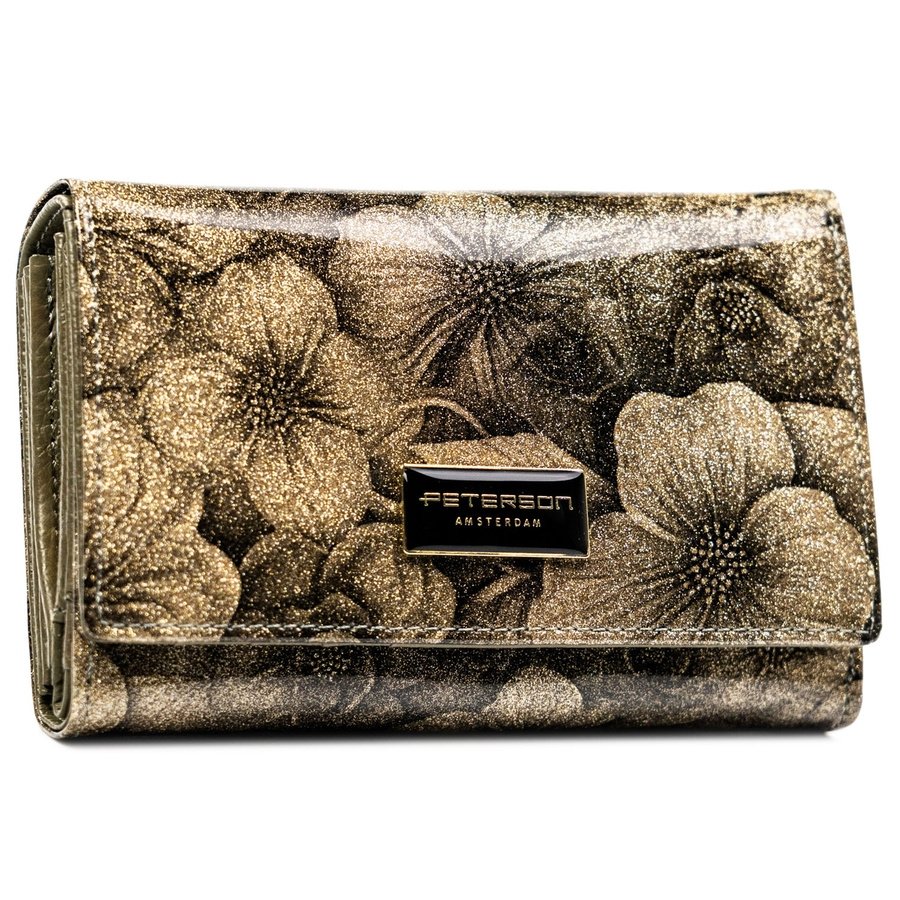 Златен дамски портфейл, изработен от естествена и еко кожа - Peterson