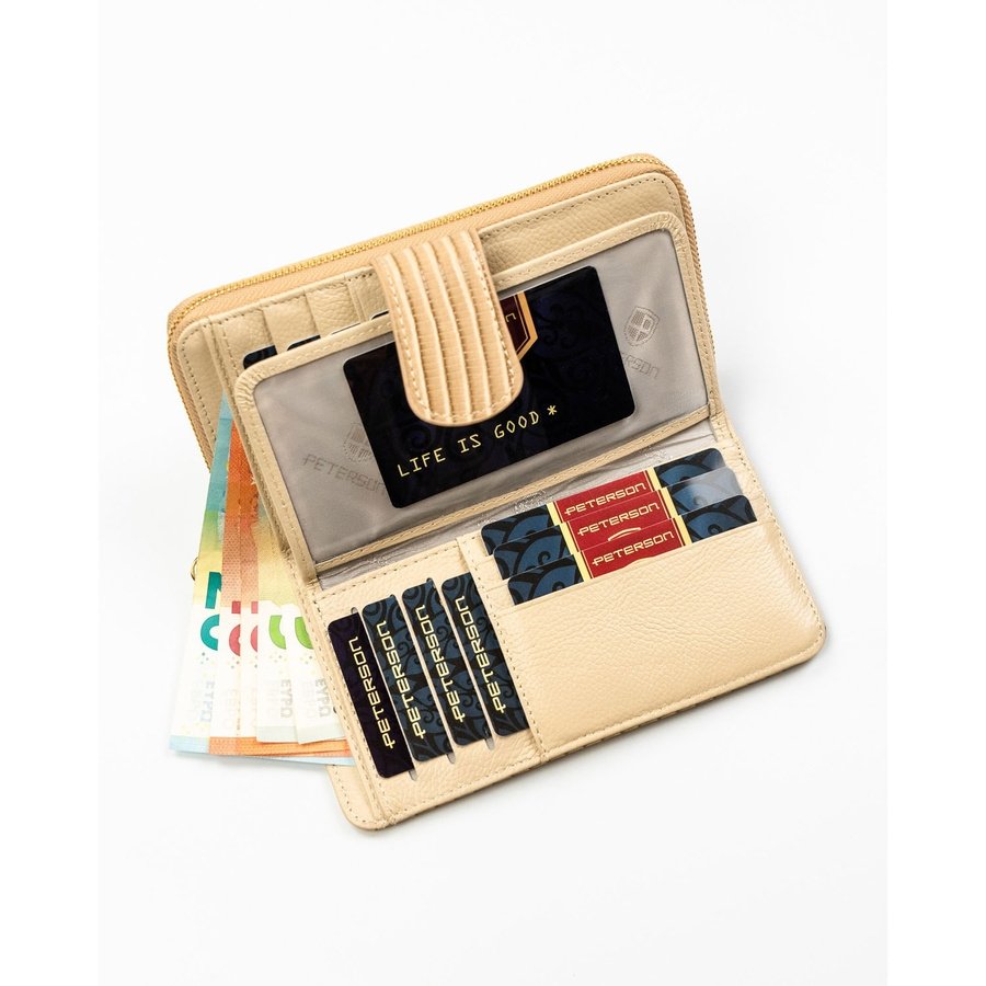 Бежов вертикален портфейл, изработен от естествена и еко кожа - Peterson