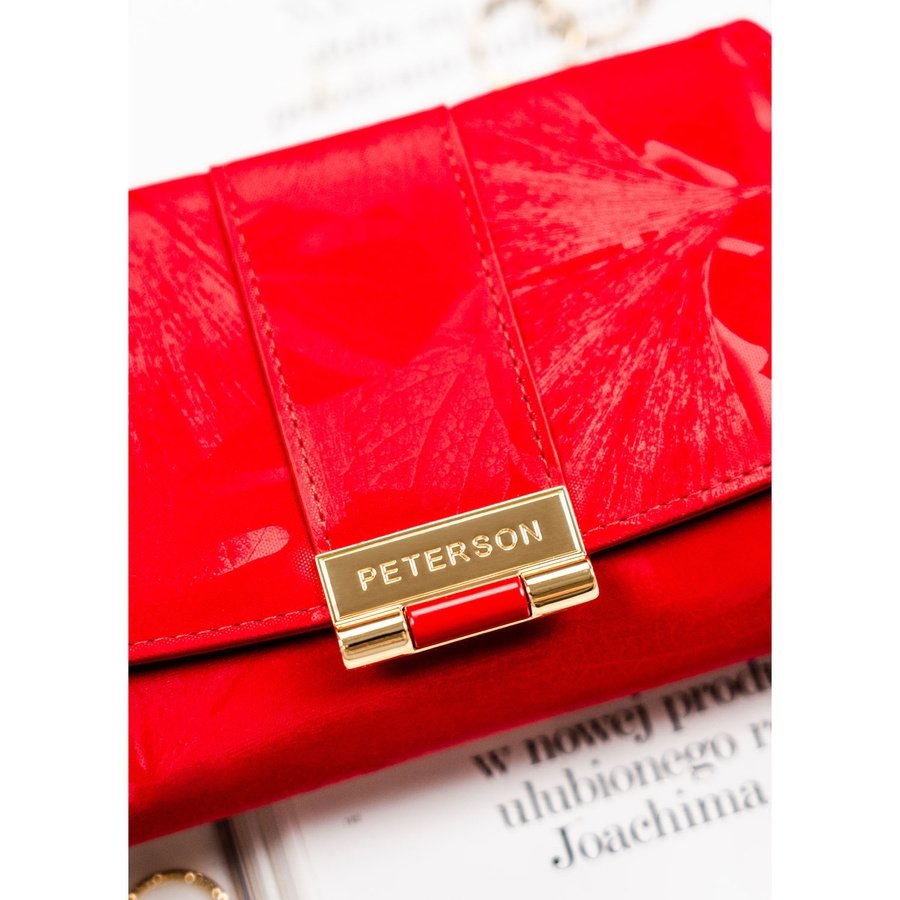 Портфейл от естествена и еко кожа в червен цвят и флорален мотив - Peterson