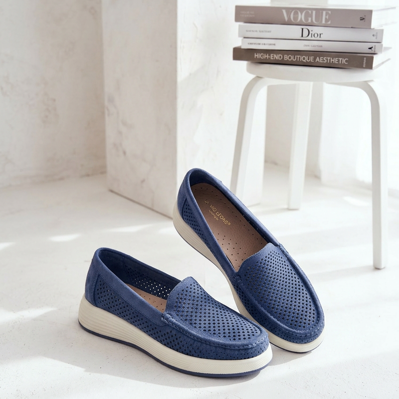 Дамски мокасини Sergio Leone с ажурна облицовка, сини