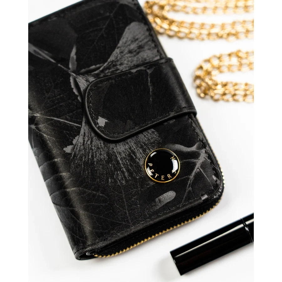 Вертикален портфейл от естествена и еко кожа в черно - Peterson