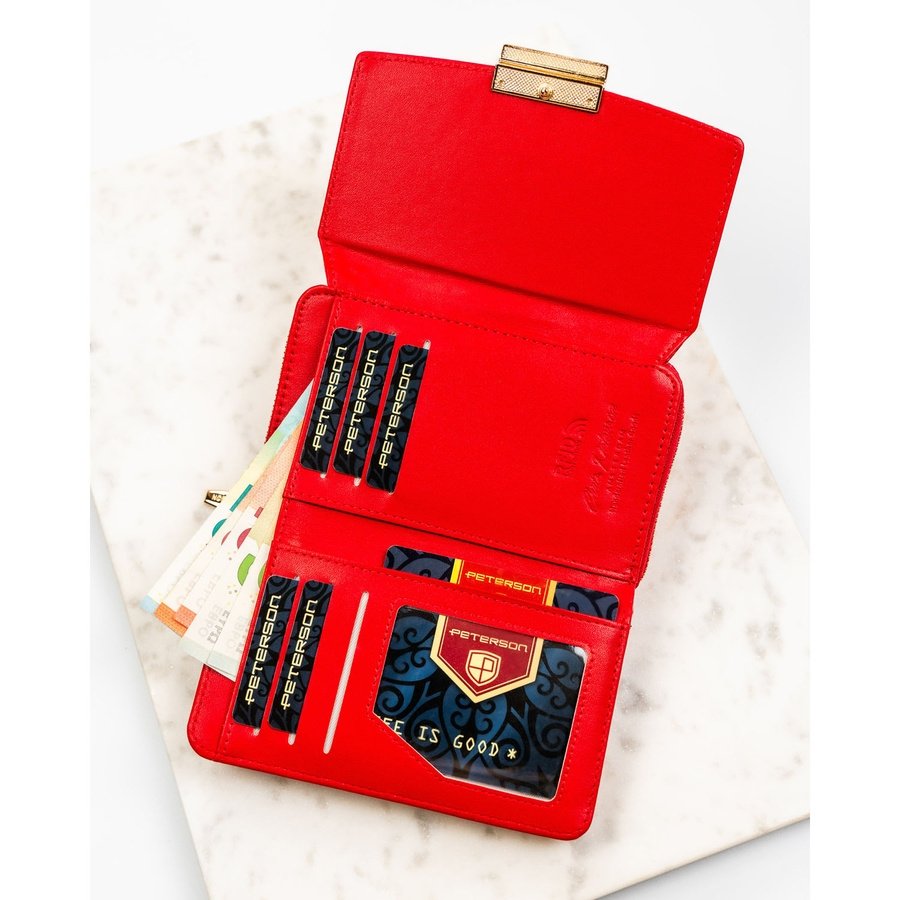 Червен дамски портфейл от лачена еко кожа - Peterson