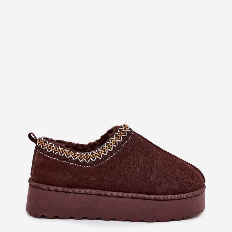 Дамски ниски зимни боти на платформа с бродерия 