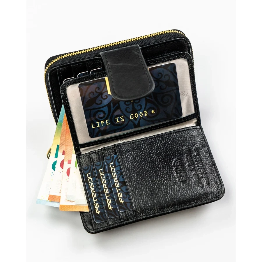 Вертикален портфейл от естествена и еко кожа в черно - Peterson