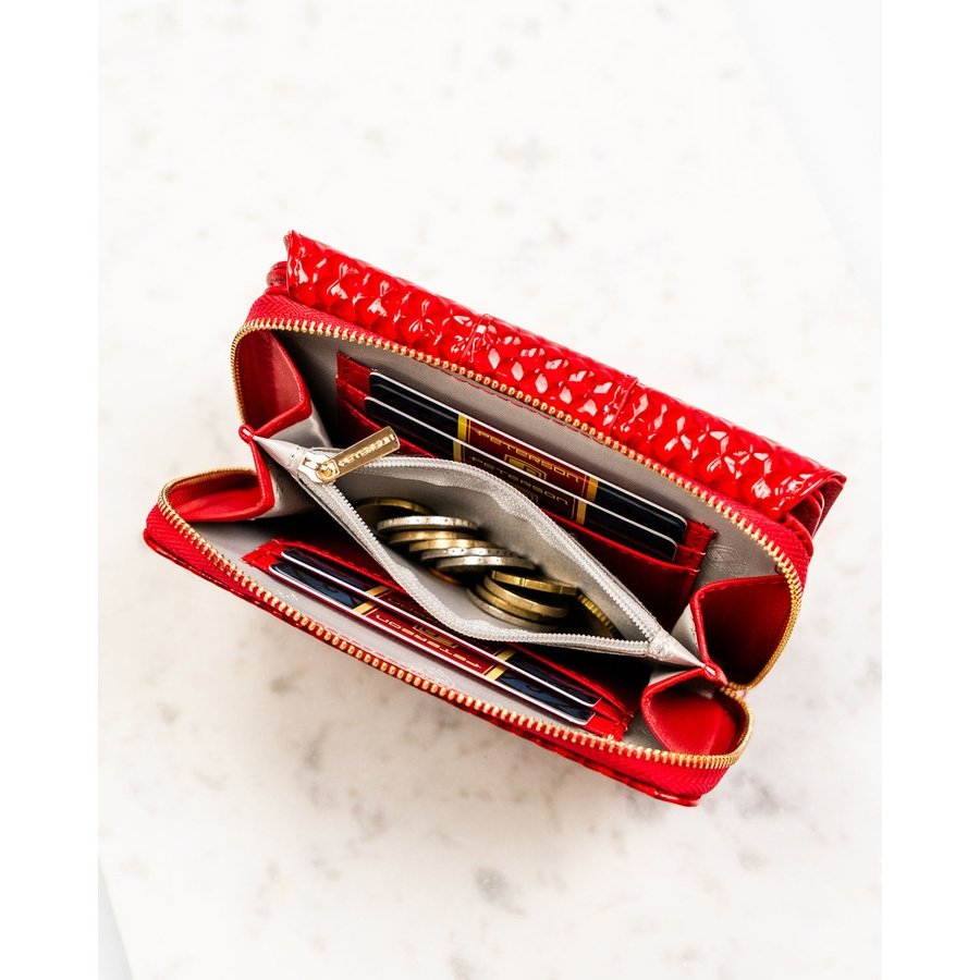 Червен дамски портфейл от лачена еко кожа - Peterson