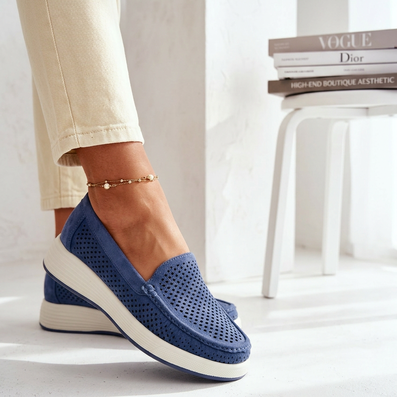 Дамски мокасини Sergio Leone с ажурна облицовка, сини