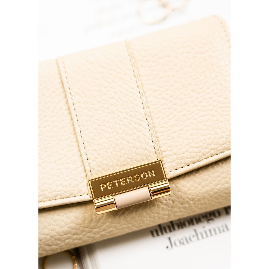 Бежов дамски портфейл, изработен от еко кожа с текстура на грахово зърно, със закопчаване с тик-так - Peterson