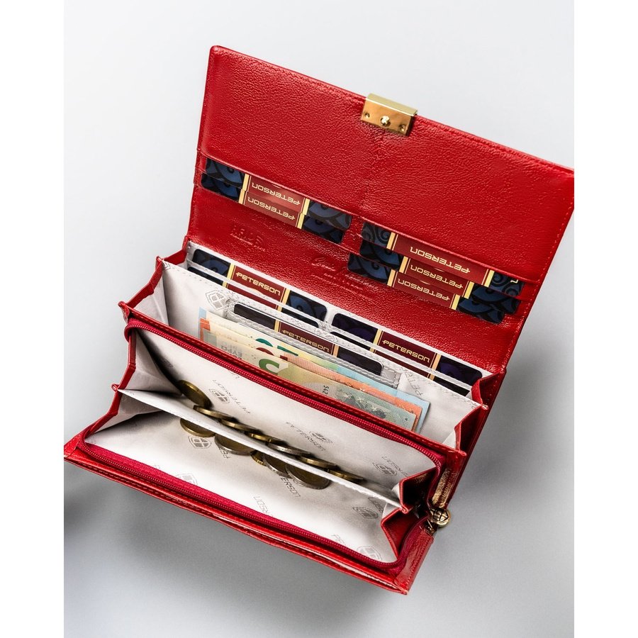Елегантен дамски портфейл от естествена червена кожа - Peterson
