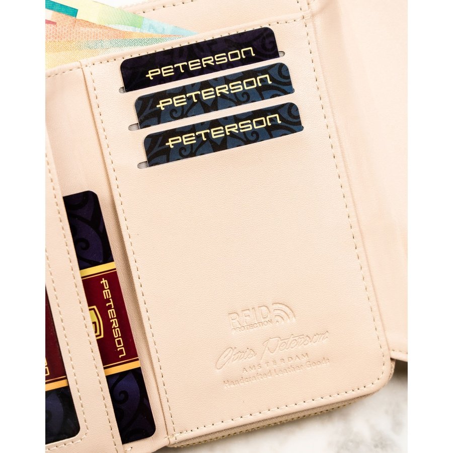  Бежов дамски портфейл от еко кожа с леко оребрена текстура - Peterson