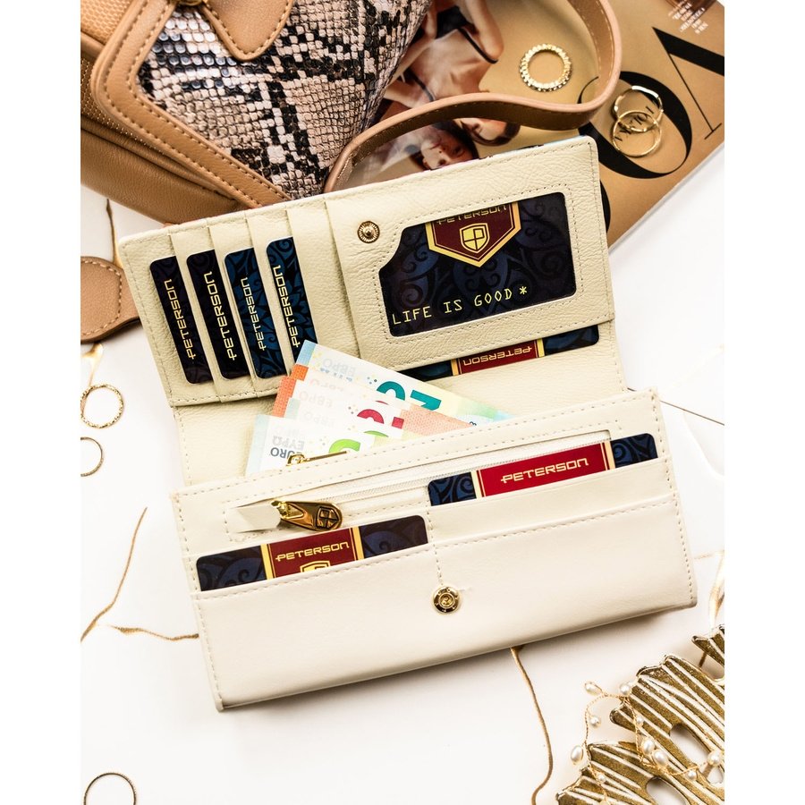 Дамски портфейл с флорален десен, изработен от естествена и еко кожа - Peterson