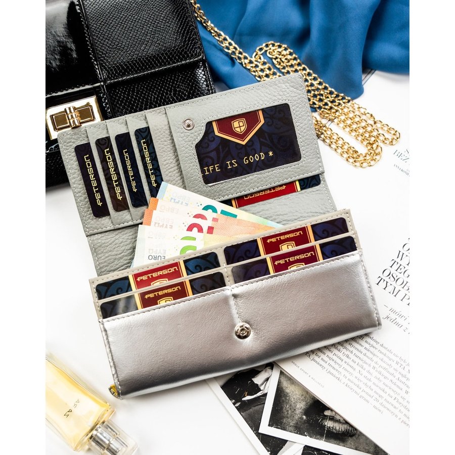 Голям дамски портфейл с RFID система, изработен от многоцветна естествена и еко кожа - Peterson