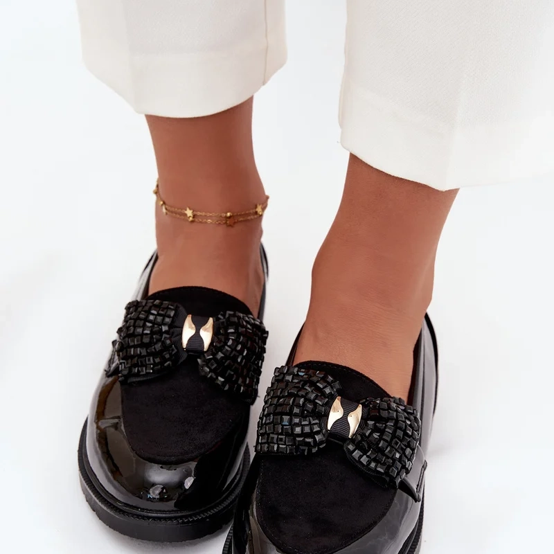 Дамски мокасини от лачена кожа с панделка S.Barski