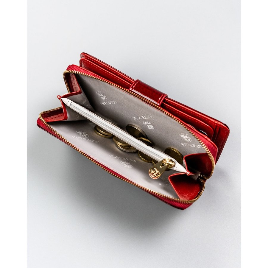 Вертикален дамски портфейл от лачена кожа в червено - Peterson