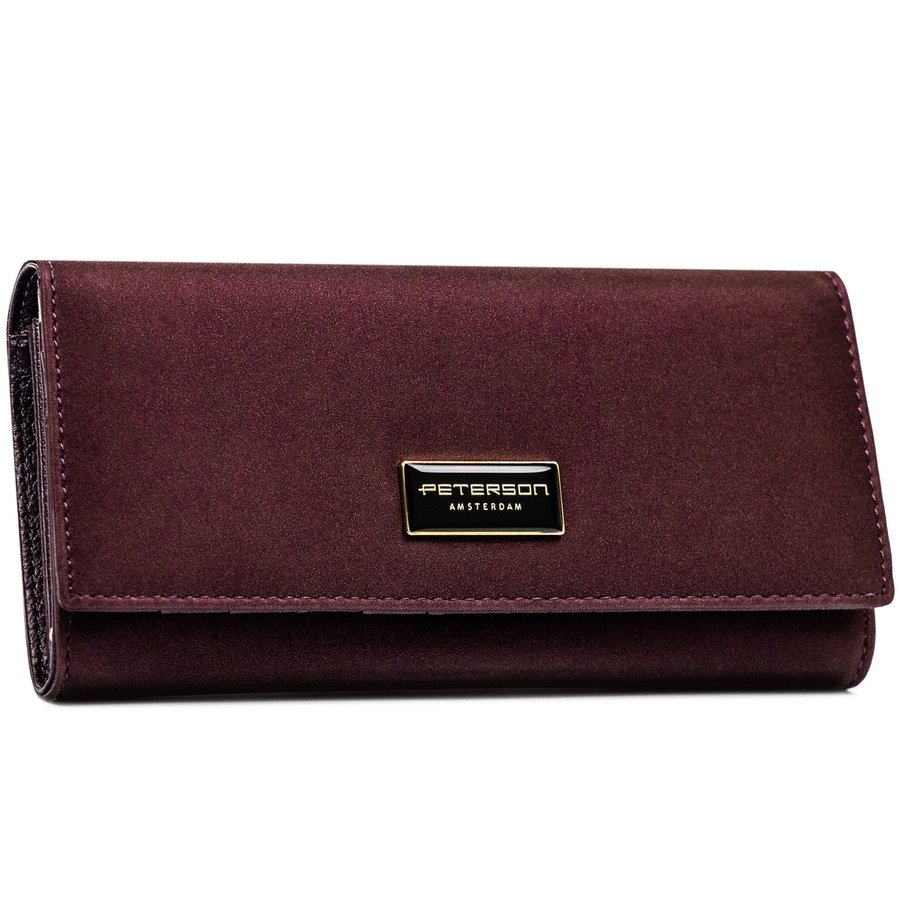 Дамски портфейл, изработен от естествена и еко кожа в лилав цвят със закопчаване с тик-так копче - Peterson