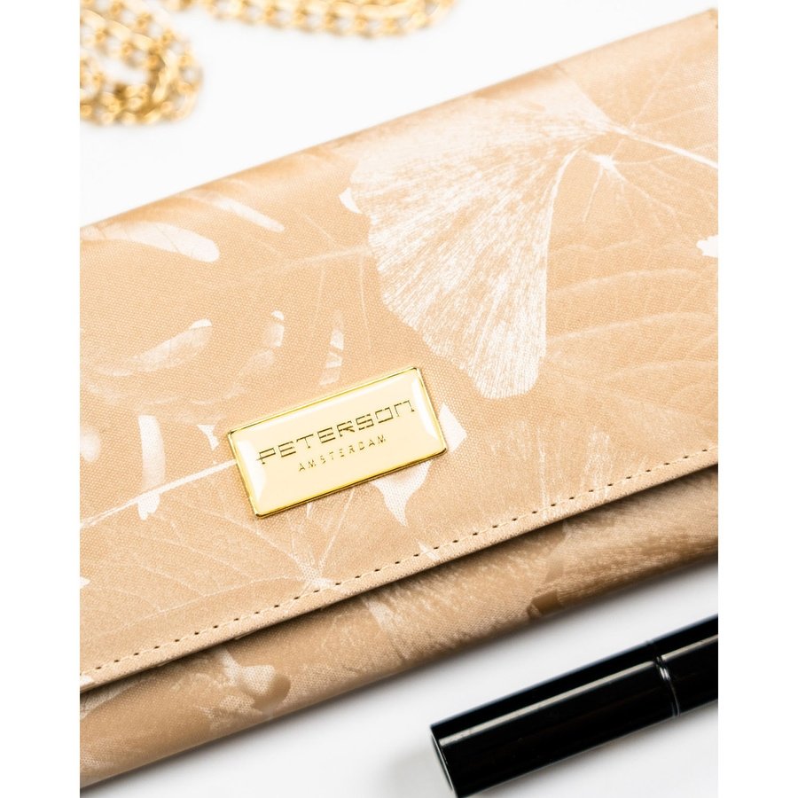 Бежов дамски портфейл, изработен от естествена и еко кожа с растителен мотив - Peterson