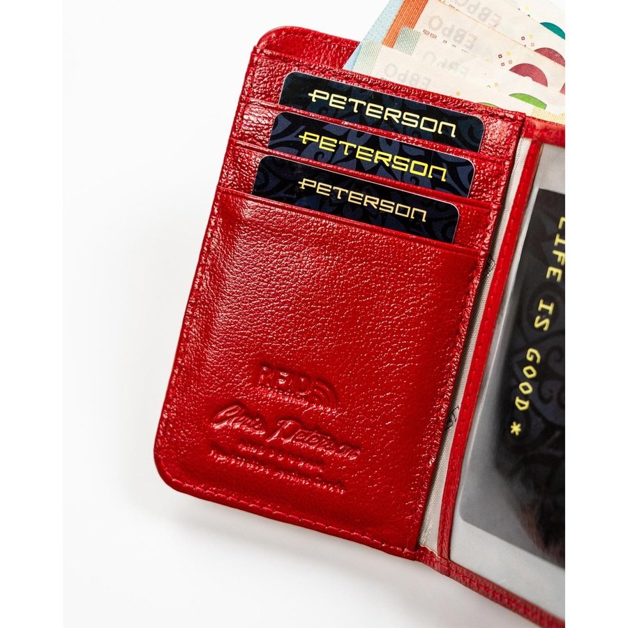 Елегантен, червен дамски портфейл от естествена кожа със система RFID - Peterson