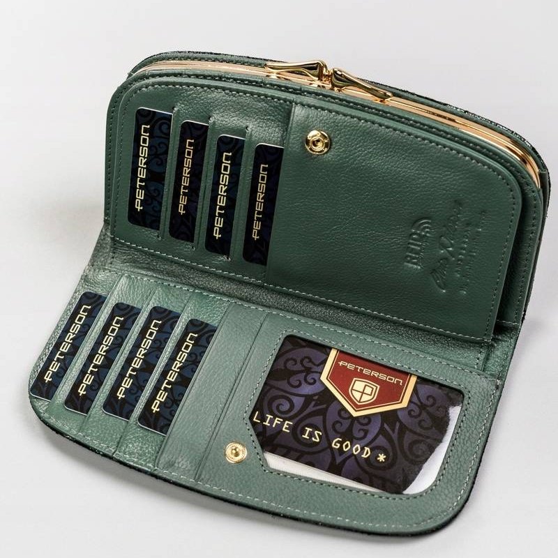 Голям, просторен портфейл от естествена кожа с флорален мотив - Peterson