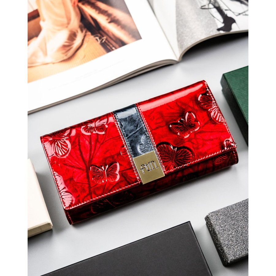 Елегантен дамски портфейл от естествена червена кожа - Peterson