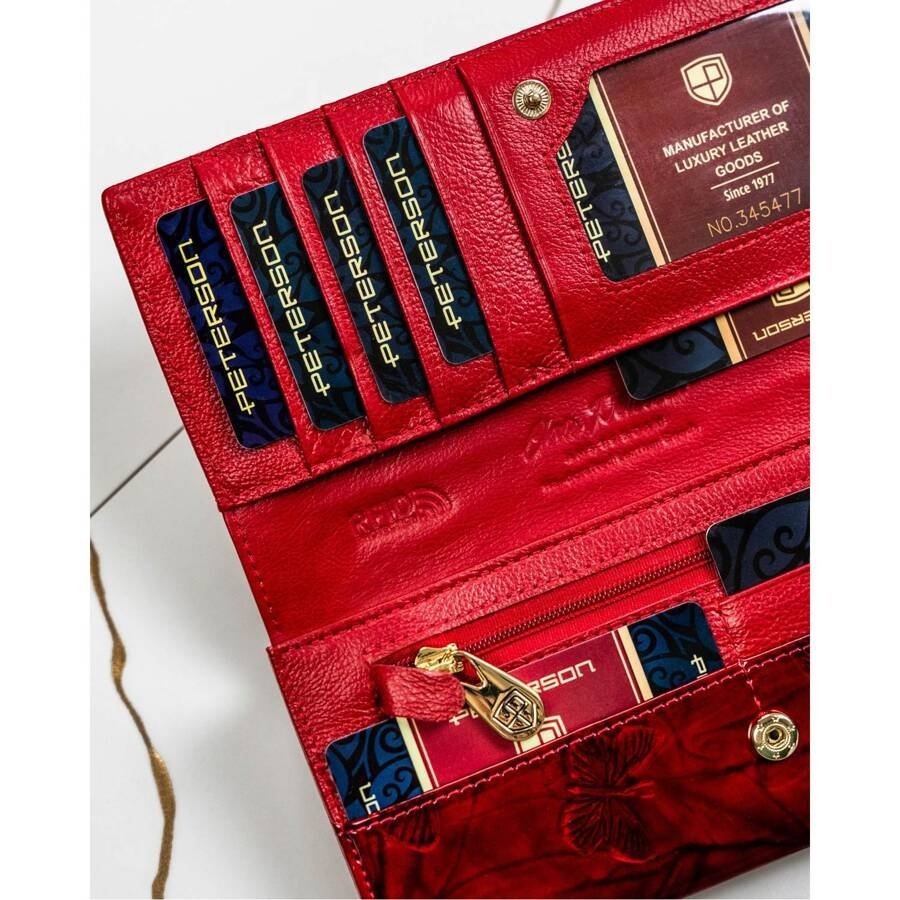 Голям дамски портфейл с много отделения, червен - Peterson