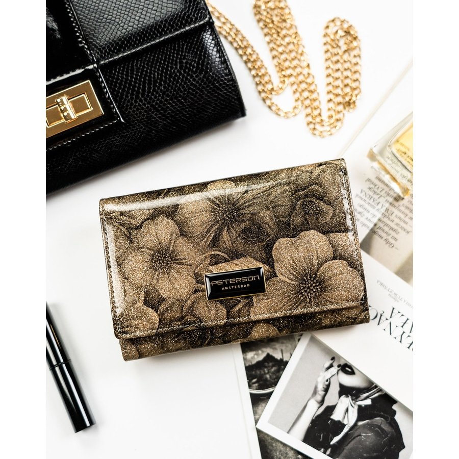 Златен дамски портфейл, изработен от естествена и еко кожа - Peterson