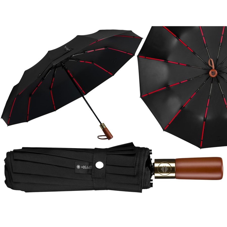 Сгъваем черен чадър в елегантен калъф - Peterson