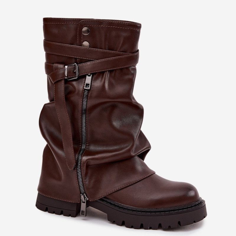 Дамски ботуши с подвита и набрана горна част